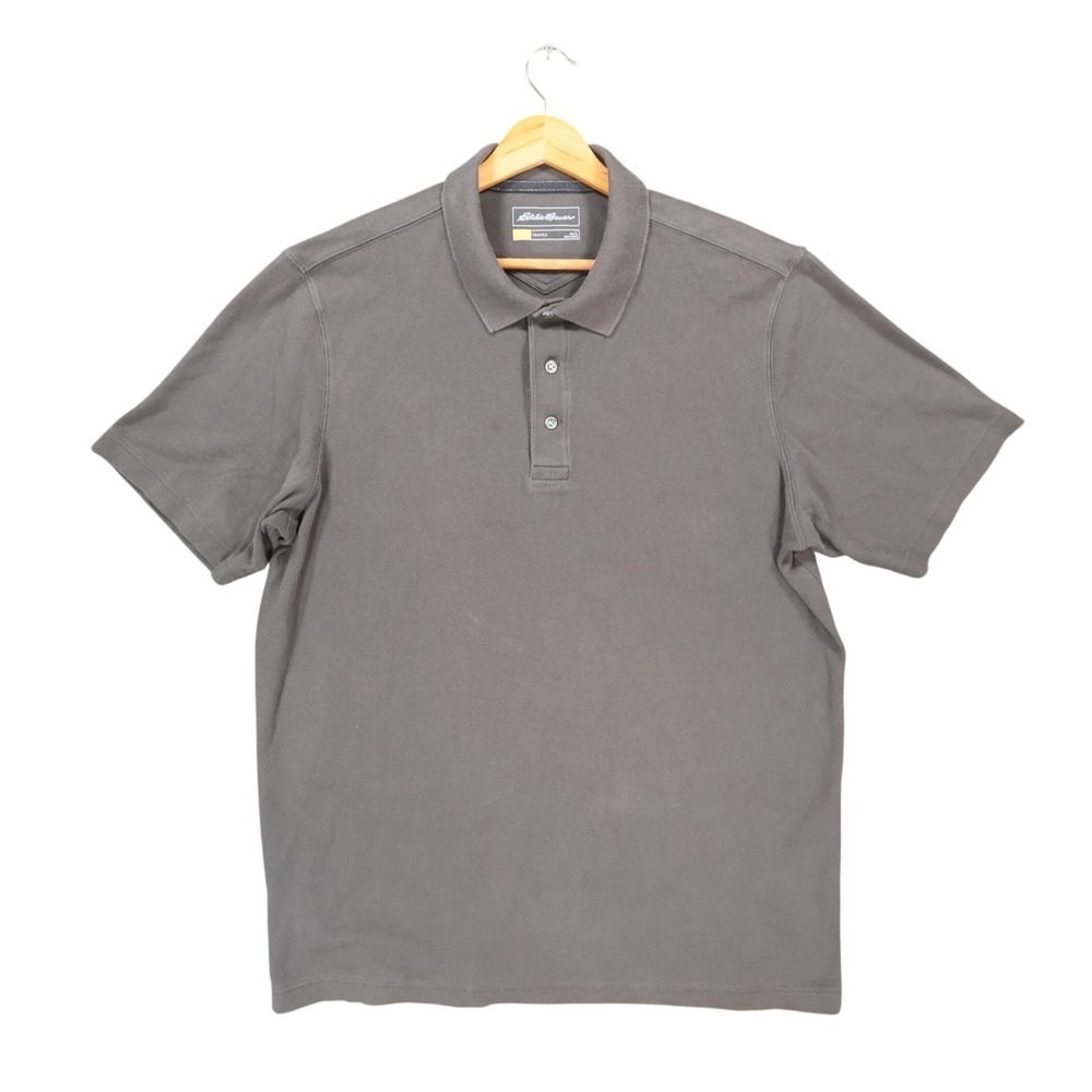 Eddie Bauer Travex Polo Mens Large Gray Cotton Blend Performance Short Sleeve